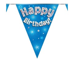 Vlaggenlijn Happy Birthday Blue Holografix