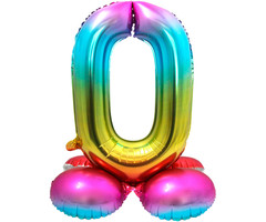 Folieballon Cijfer 0 | Met Standaard  | Regenboog