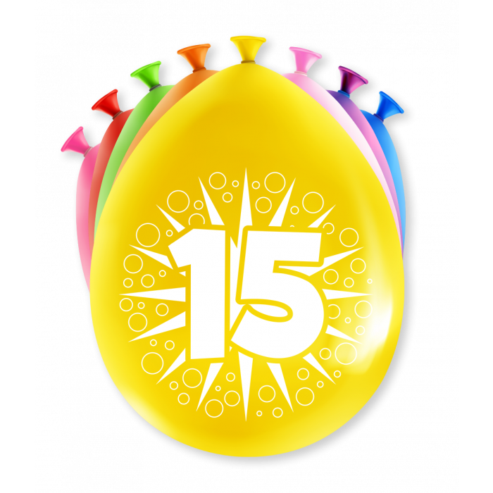 Verjaardag Ballonnen Multicolor 8 Stuks | Cijfer 15