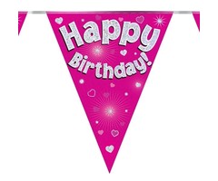 Vlaggenlijn Happy birthday Pink Holografix