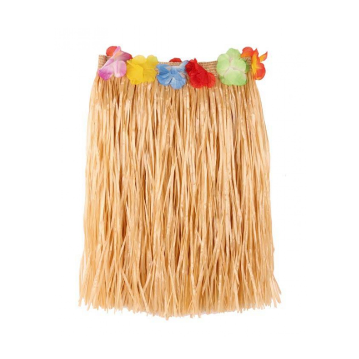 Tutu Hawaiian | Raffia Rok 50cm + Bloemen