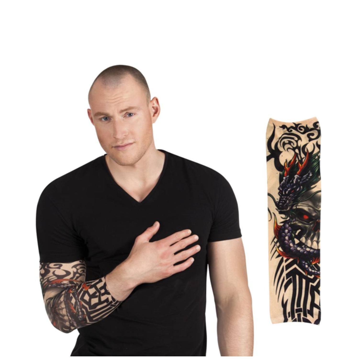 Nep Tattoo Sleeve Arm | Dragon & Skull Feestwinkel Bart Gees