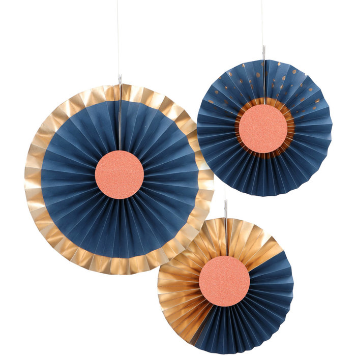 Honeycomb Waaiers |  Blauw/ Goud | Elegant True Blue
