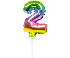Cijfer 2 Folieballon Taart Topper | Regenboog