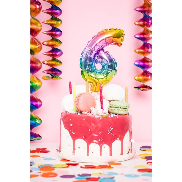 Cijfer 2 Folieballon Taart Topper | Regenboog