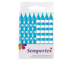 Kaarsjes Dots/Stripes Blauw 8 Stuks
