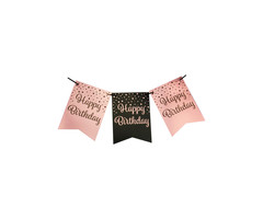 Party Vlaggenlijn | Happy Birthday Black/Rosé