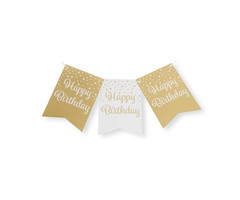 Party Vlaggenlijn | Happy Birthday Gold/White
