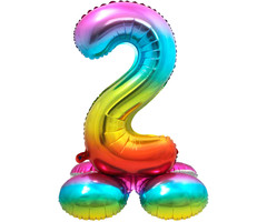 Folieballon Cijfer 2 | Met Standaard  | Regenboog