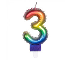 Cijfer Folieballon Kaarsje Multicolor  | Cijfer 3