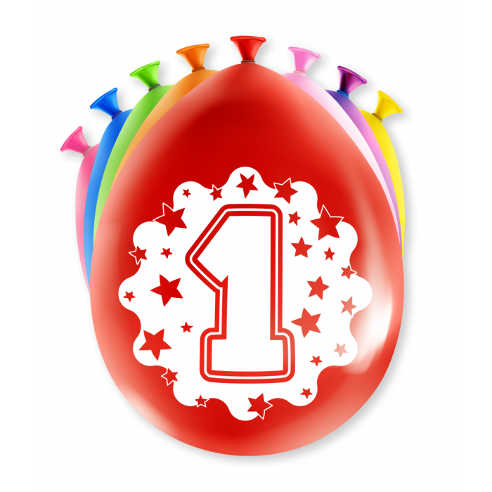 Verjaardag Ballonnen Multicolor 8 Stuks | Cijfer 1