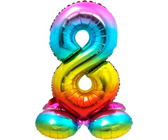 Folieballon Cijfer 8 | Met Standaard  | Regenboog