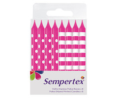 Kaarsjes Dots/Stripes Roze 8 Stuks