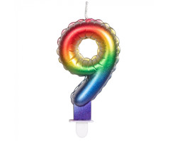Cijfer Folieballon Kaarsje Multicolor  | Cijfer 9