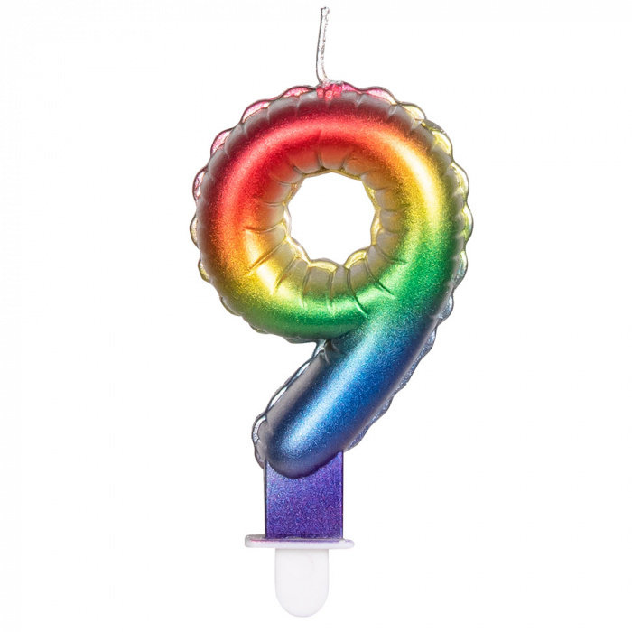 Cijfer Folieballon Kaarsje Multicolor  | Cijfer 9