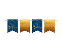 Happy Birthday Vlagjes| Goud/Blauw Elegant