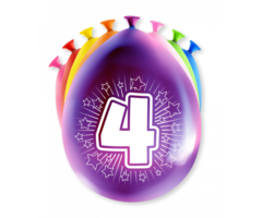 Verjaardag Ballonnen Multicolor 8 Stuks | Cijfer 4
