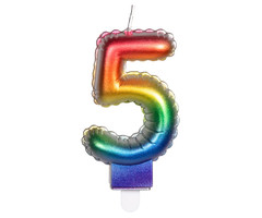 Cijfer Folieballon Kaarsje Multicolor  | Cijfer 5