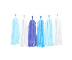 Tassel Guirlande Pom Poms | Blauw/Wit  2m