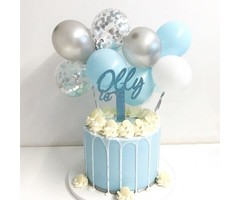 Ballonnen Taarttopper Set | Blauw/Zilver