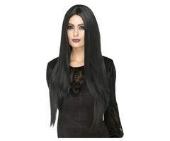 Deluxe witch pruik / Lang Zwart