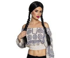 Pruik Zwart met vlechten