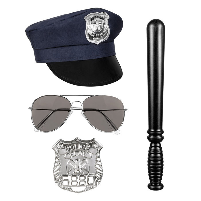 Set Politie Attributen / Bril + Badge, Pet