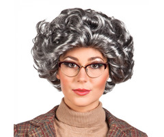 Pruik Oma Elizabeth Krullen / Grijs