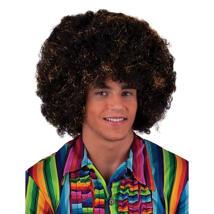 Pruik Afro Zwart/Goud