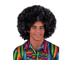 Pruik Afro Zwart/Zilver