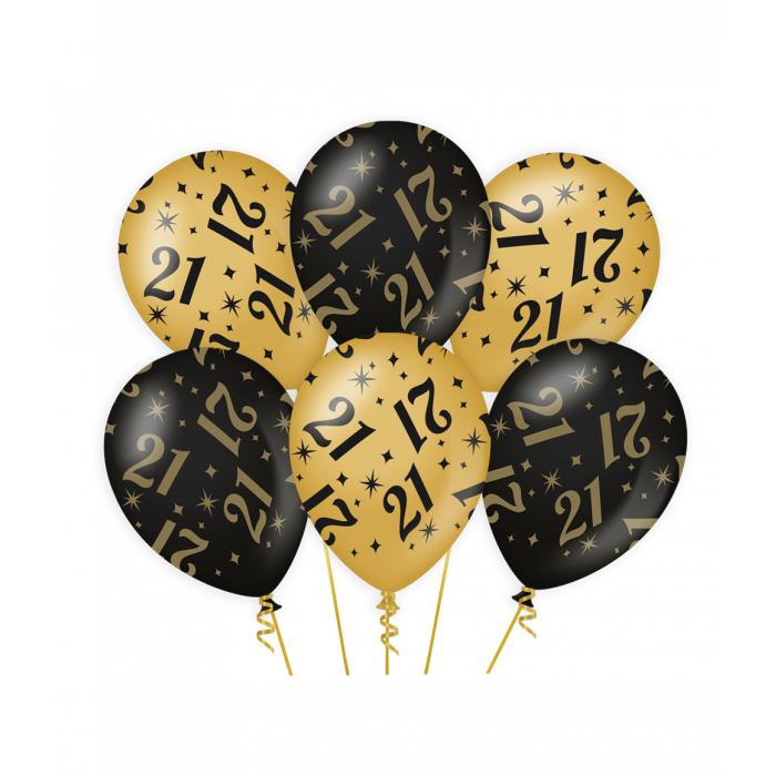 Ballonnen Black & Gold 6 Stuks / 21Jaar