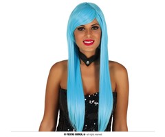 Pruik Multicolor Extra Lang Lichtblauw