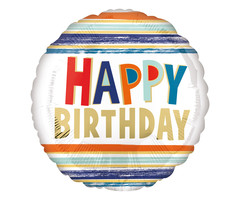 Folieballon "Happy Birthday" Stripes / 45cm