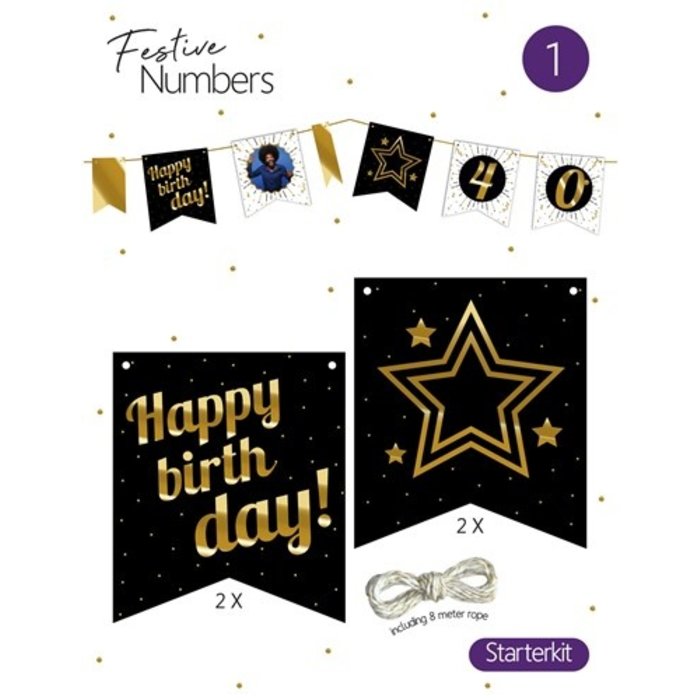 DIY Slinger Happy Birthday Vaantjes / 4 Stuks + Touw