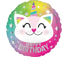 Folieballon Happy Birthday Caticorn 43cm