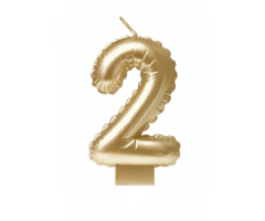 Cijferballon Kaarsje Goud 10cm / Cijfer 2