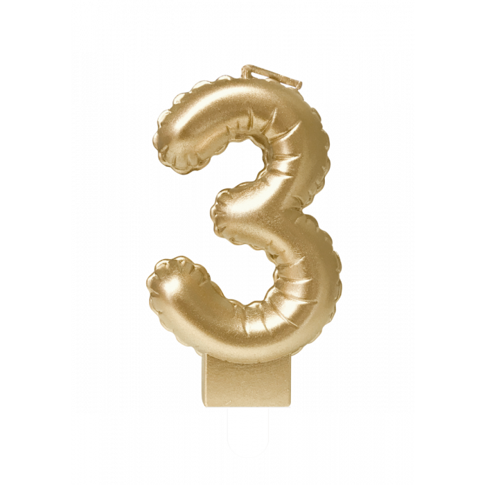 Cijferballon Kaarsje Goud 10cm / Cijfer 3
