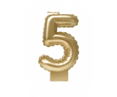 Cijferballon Kaarsje Goud 10cm / Cijfer 5