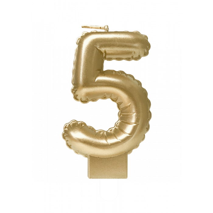 Cijferballon Kaarsje Goud 10cm / Cijfer 5