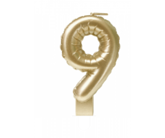 Cijferballon Kaarsje Goud 10cm / Cijfer 9