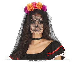 Diadeem Los Muertos Flowers / Oranje/Roze