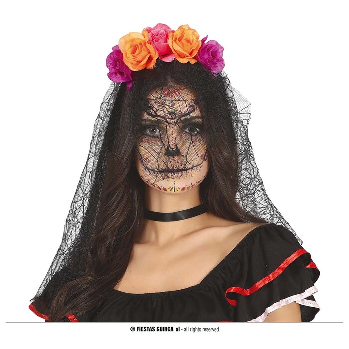 Diadeem Los Muertos Flowers / Oranje/Roze