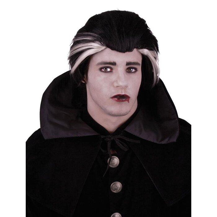 Pruik Vampier Zwart Met Witte Highlights