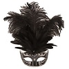 Masker Venetiaans Zilver/ Zwart Pluimen