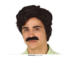 Pruik Zwart Drugdealer met Snor