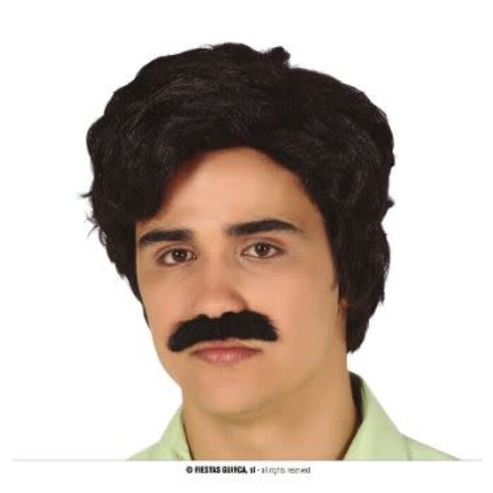 Pruik Zwart Drugdealer met Snor