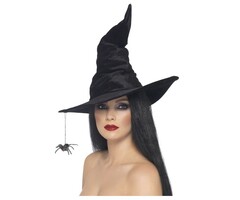 Heksenhoed Velours met hangende spin