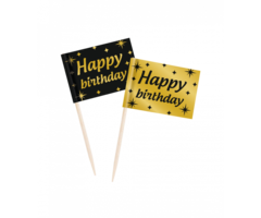 Prikkertjes  Black/Gold   Happy Birthday 50stuks