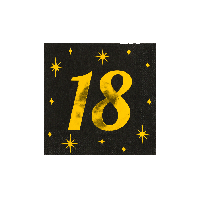 Servetten 16 Stuks Black/Gold 18 Jaar