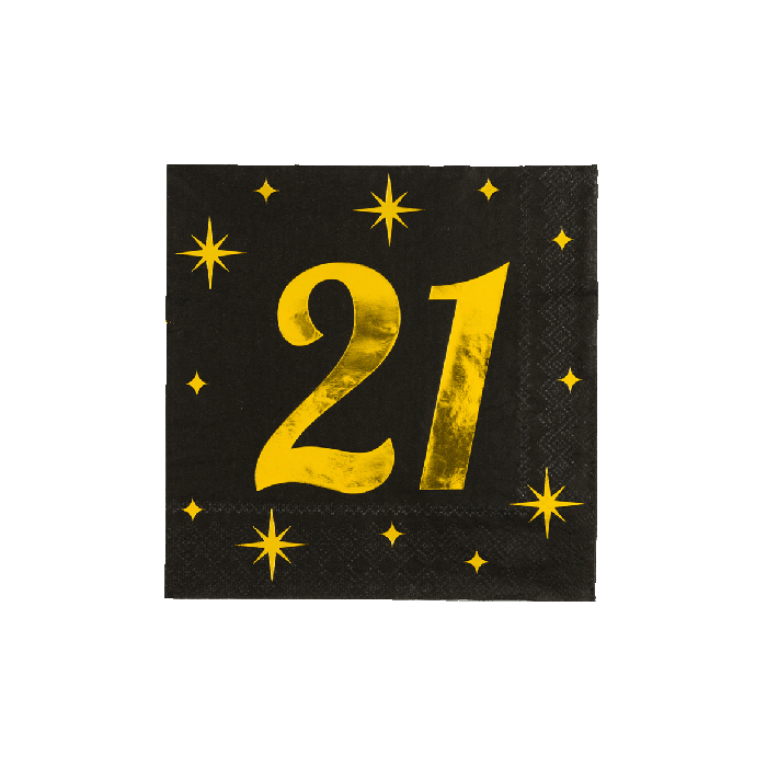 Servetten 16 Stuks Black/Gold 21 Jaar